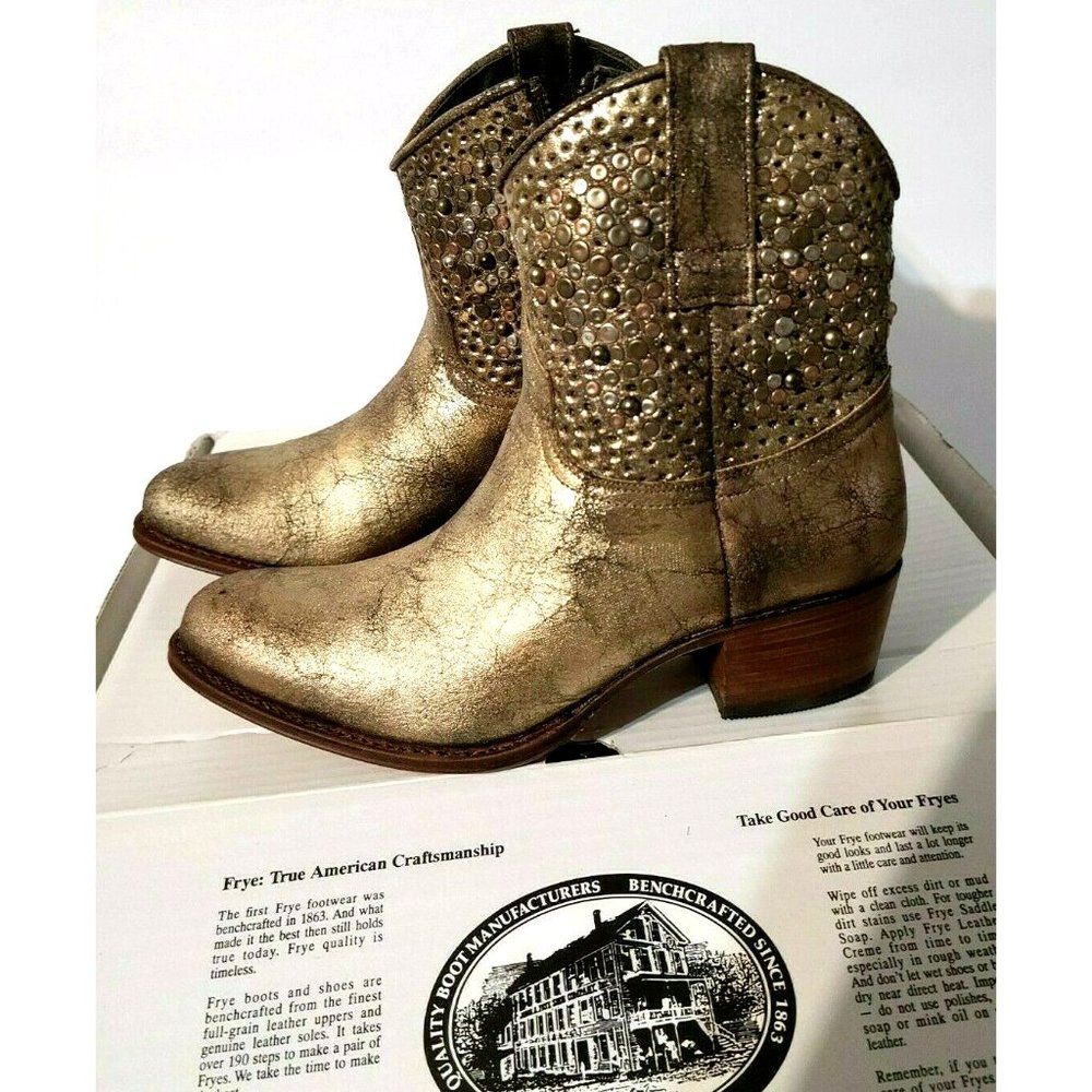 Frye Deborah Studded Gold Leather Ankle Boot 3477861 Women 7 $598
